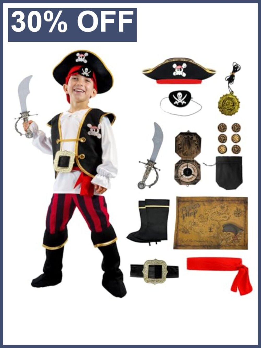 Kids Pirate Costume 19 Piece Set Polyester Halloween Boys Outfit